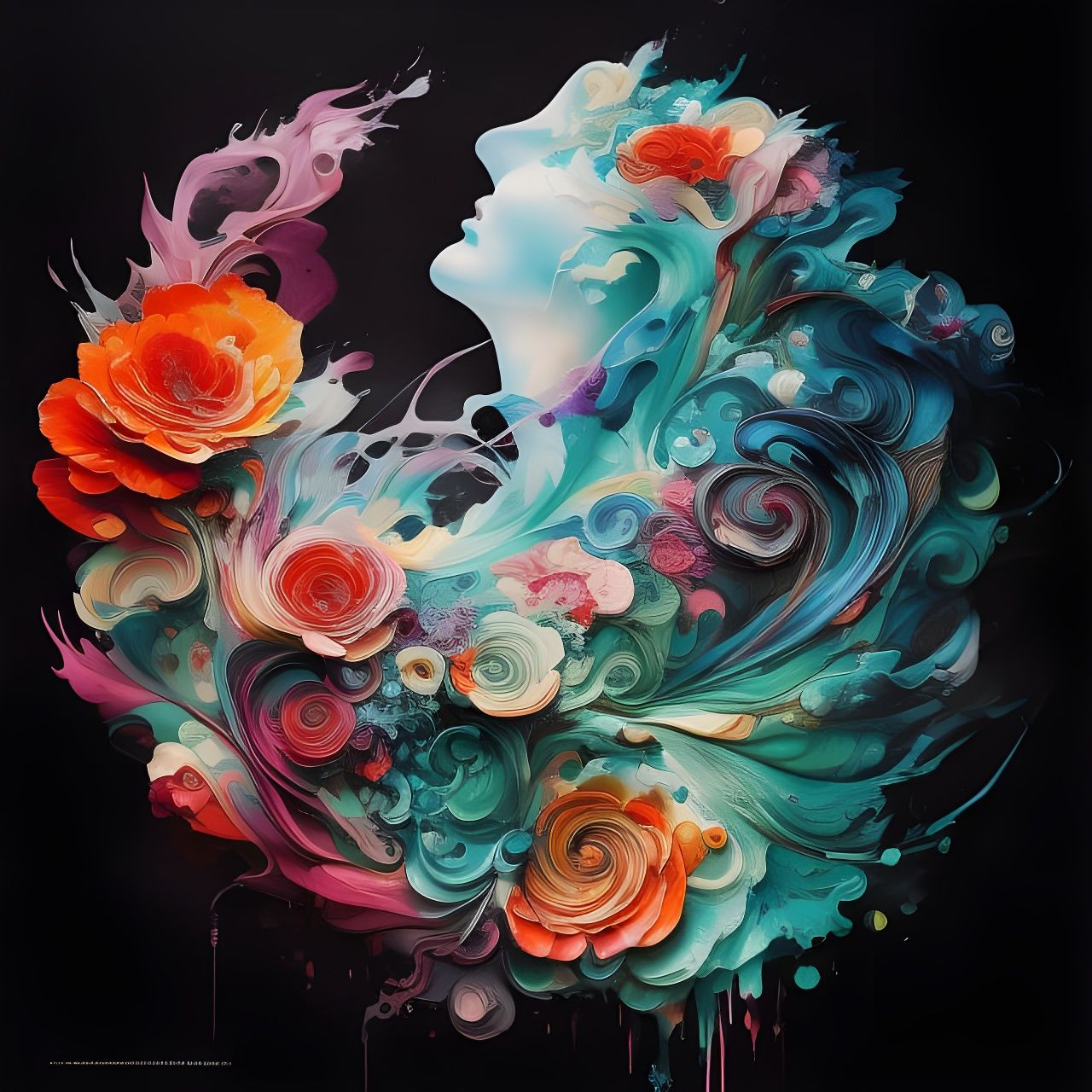 Hyperdetailed Rose Illustration with Ink Flow