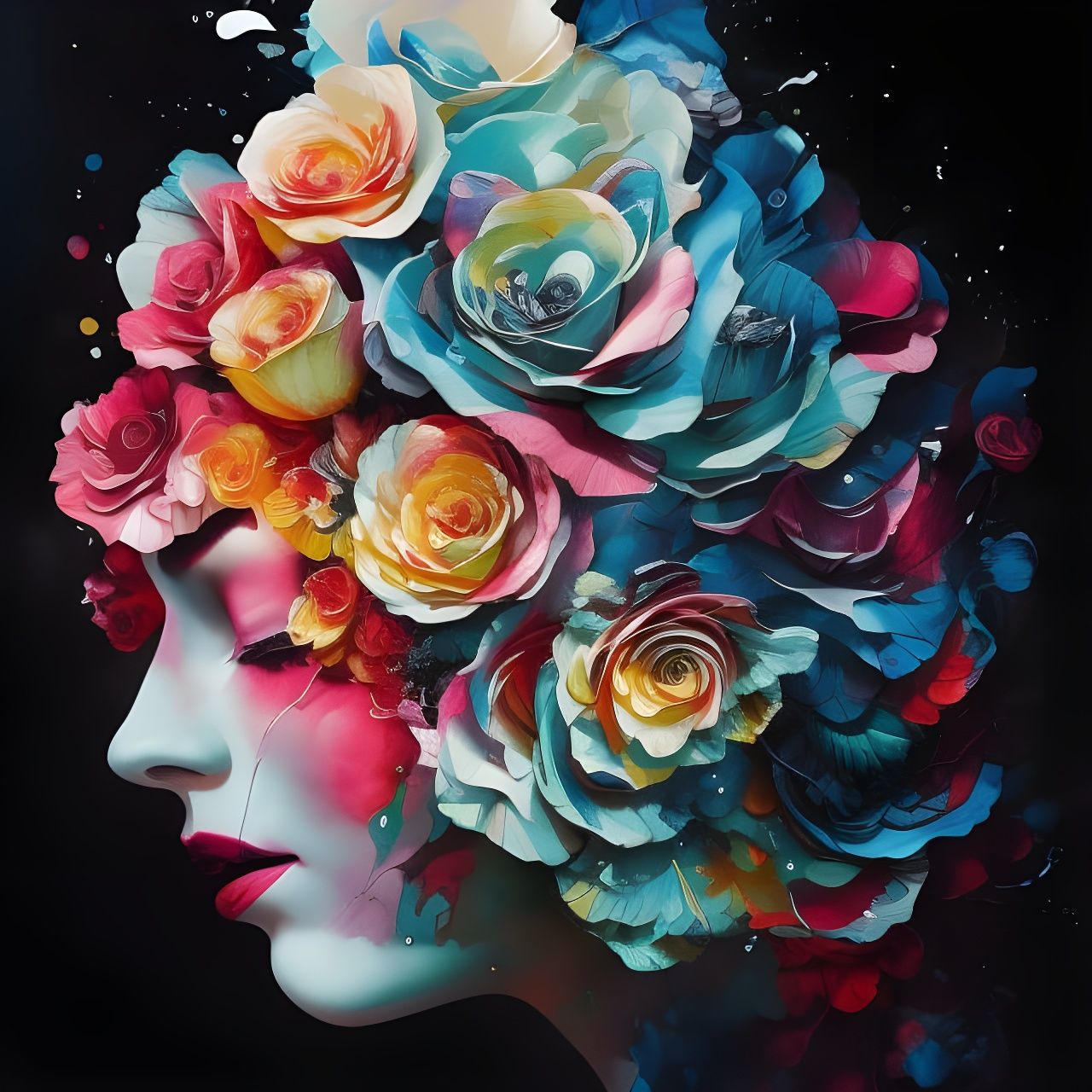 Colorful Ink Flow Portrait in Gouache Style