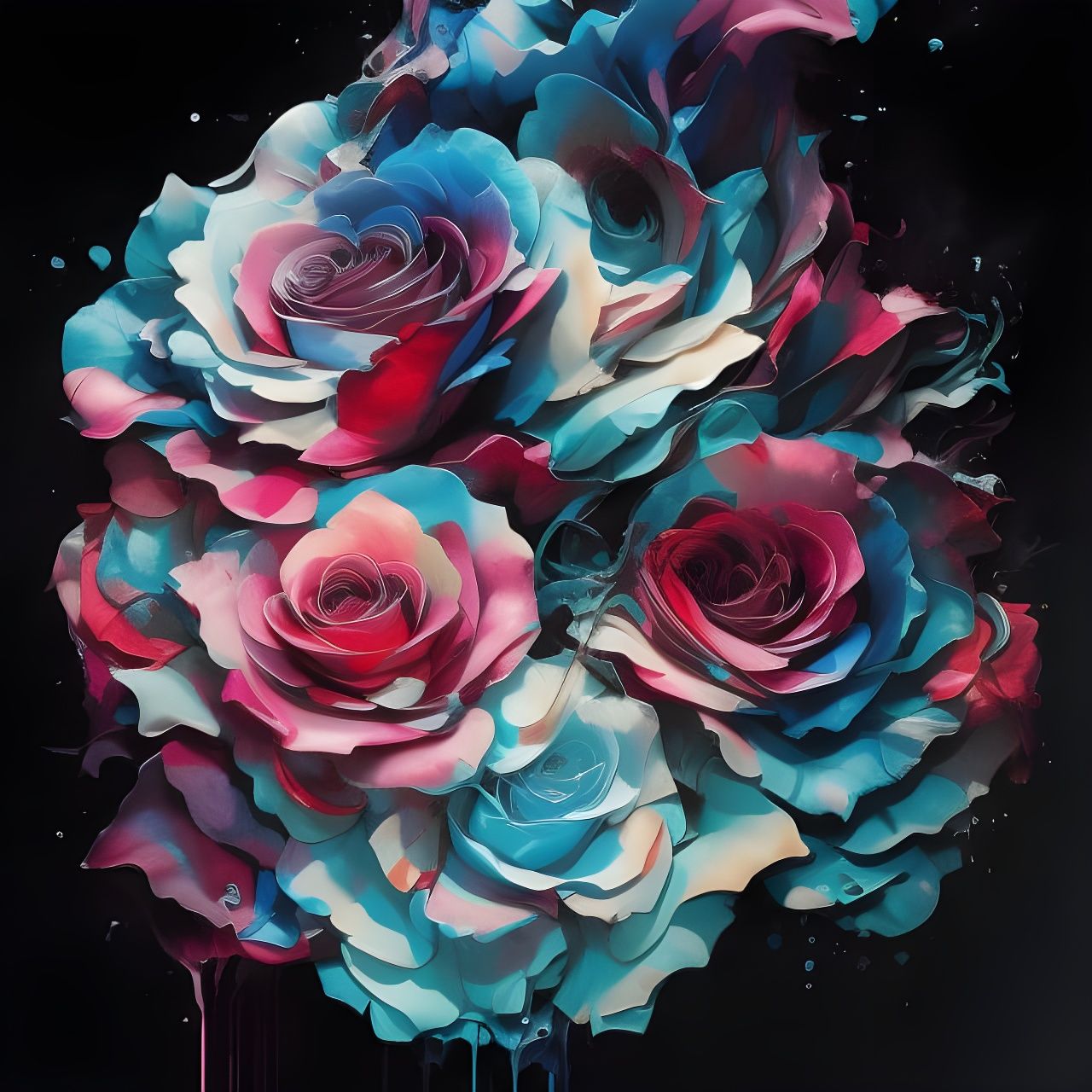 Colorful Ink Flow Rose Illustration in Gouache Style