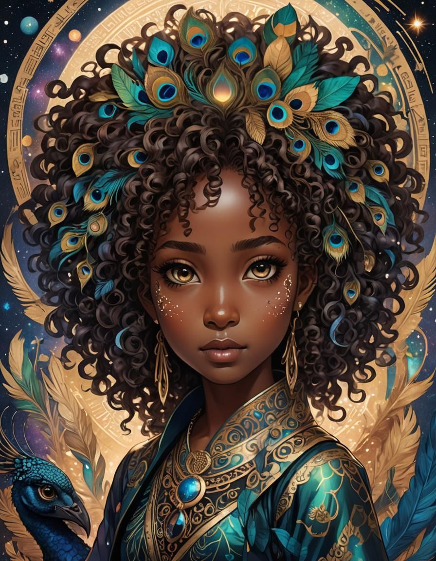 Chibi Anime Black Woman in Chinese Scroll Art