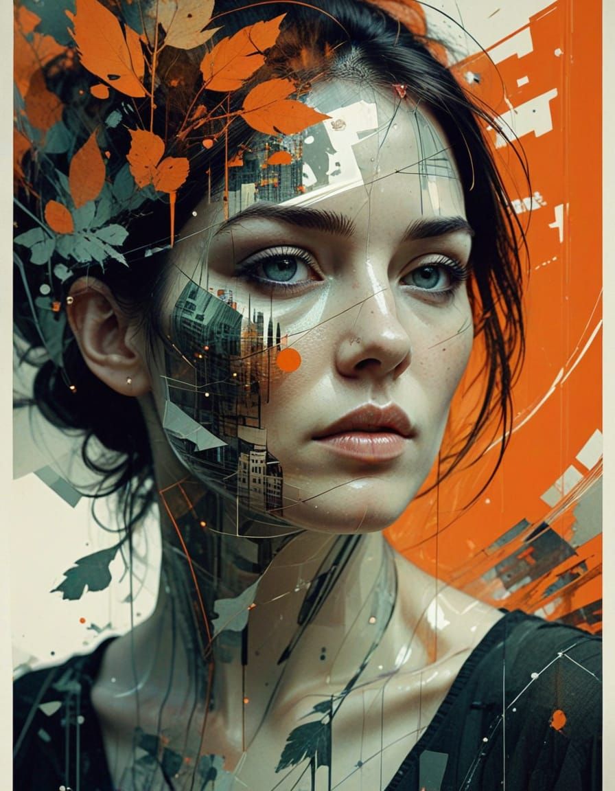 Surreal Double Exposure Portrait in Hyperdetailed Style