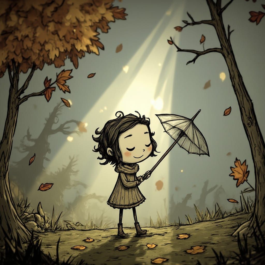 Cherubic Girl Amidst Whirling Autumn Leaves