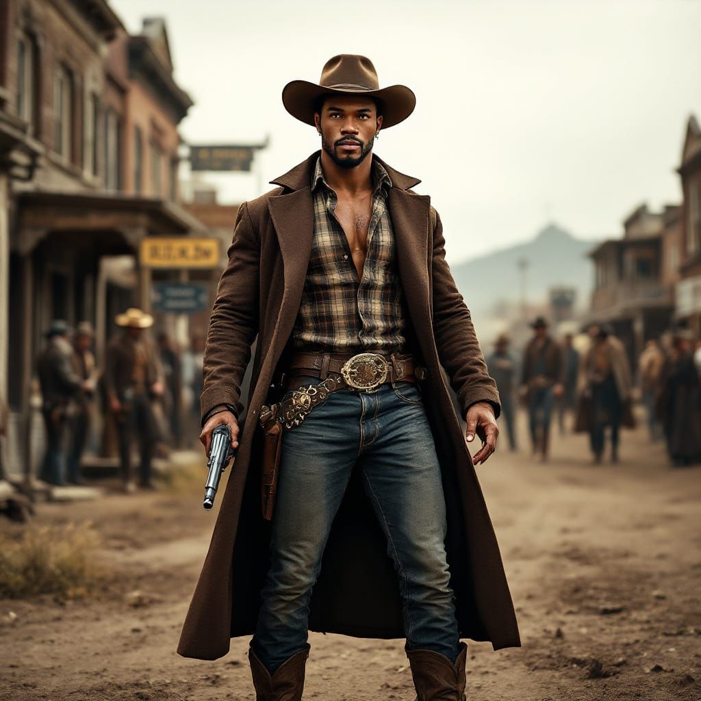 Muscular Gunslinger God, Michael B. Jordan in Old West Style
