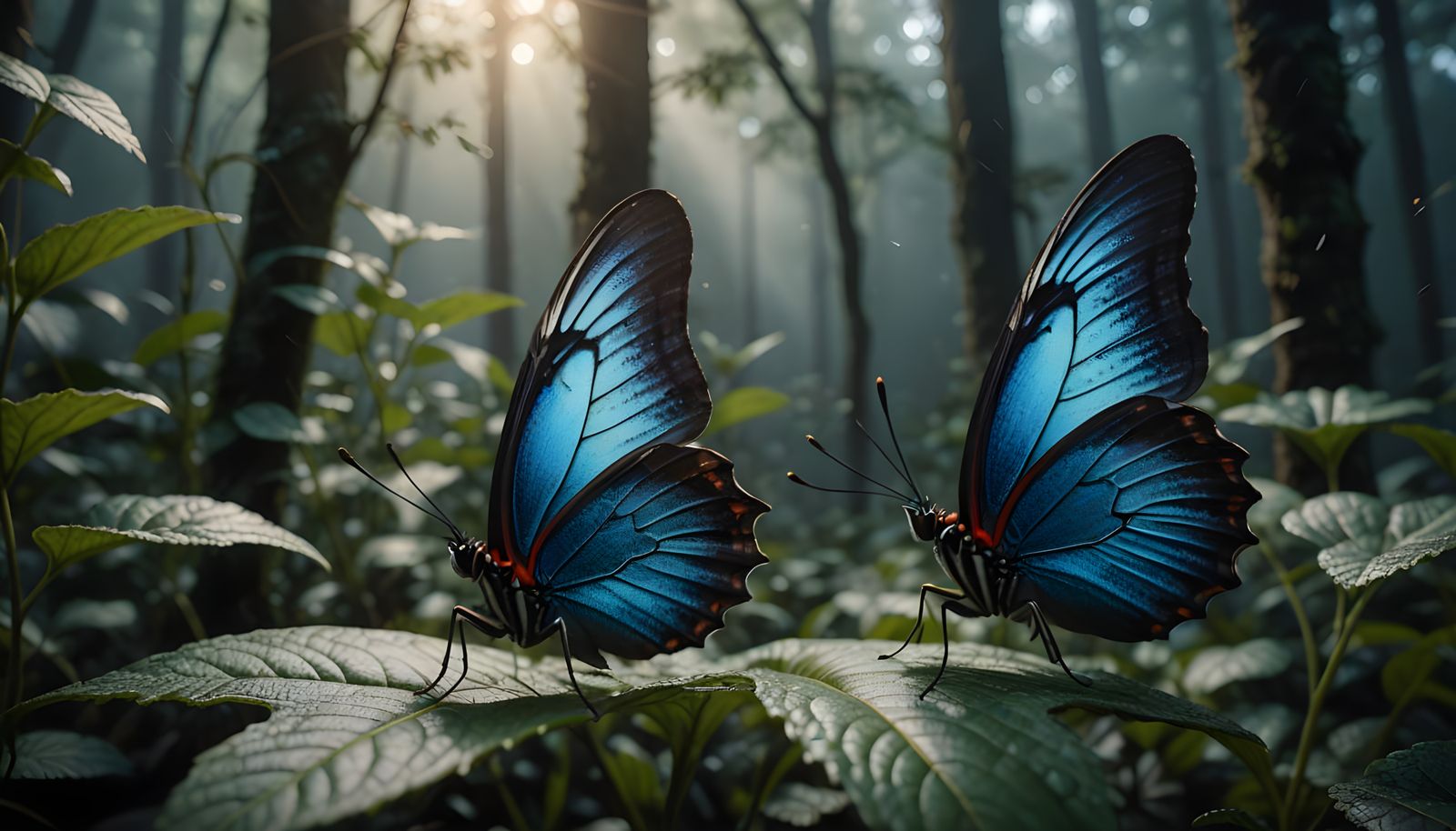Hyper-Realistic Butterfly Perched on Misty Leaf