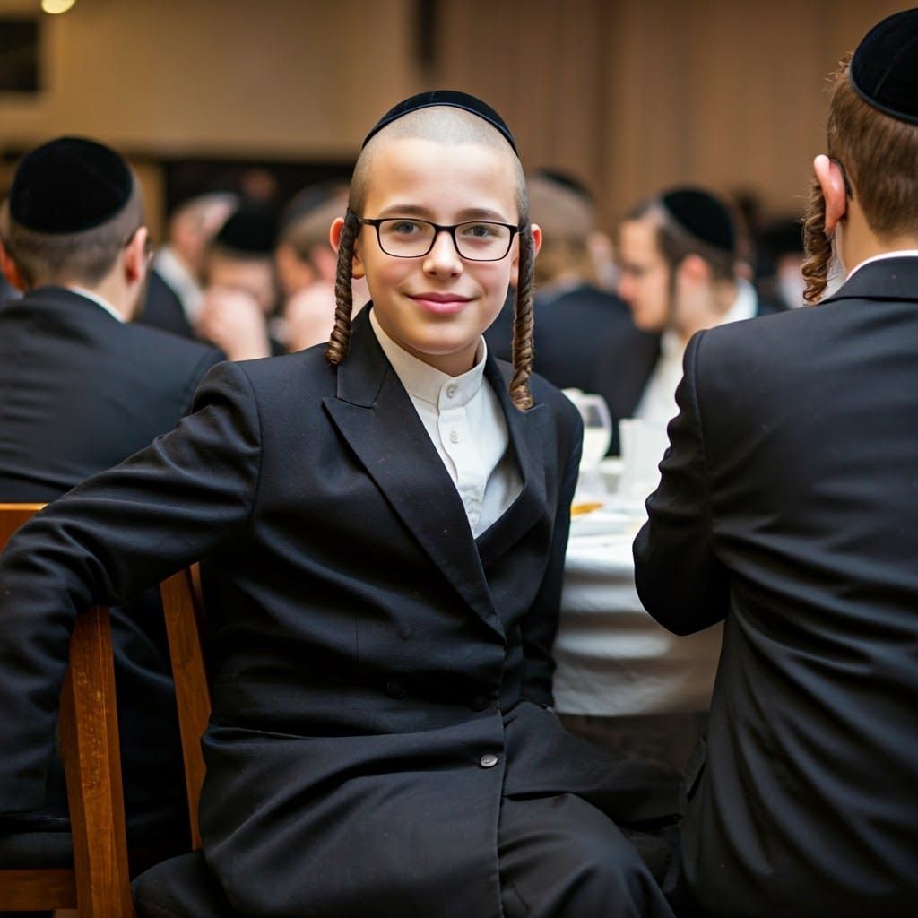 Hasidic Youth in Traditional Yeshiva Dining Hall