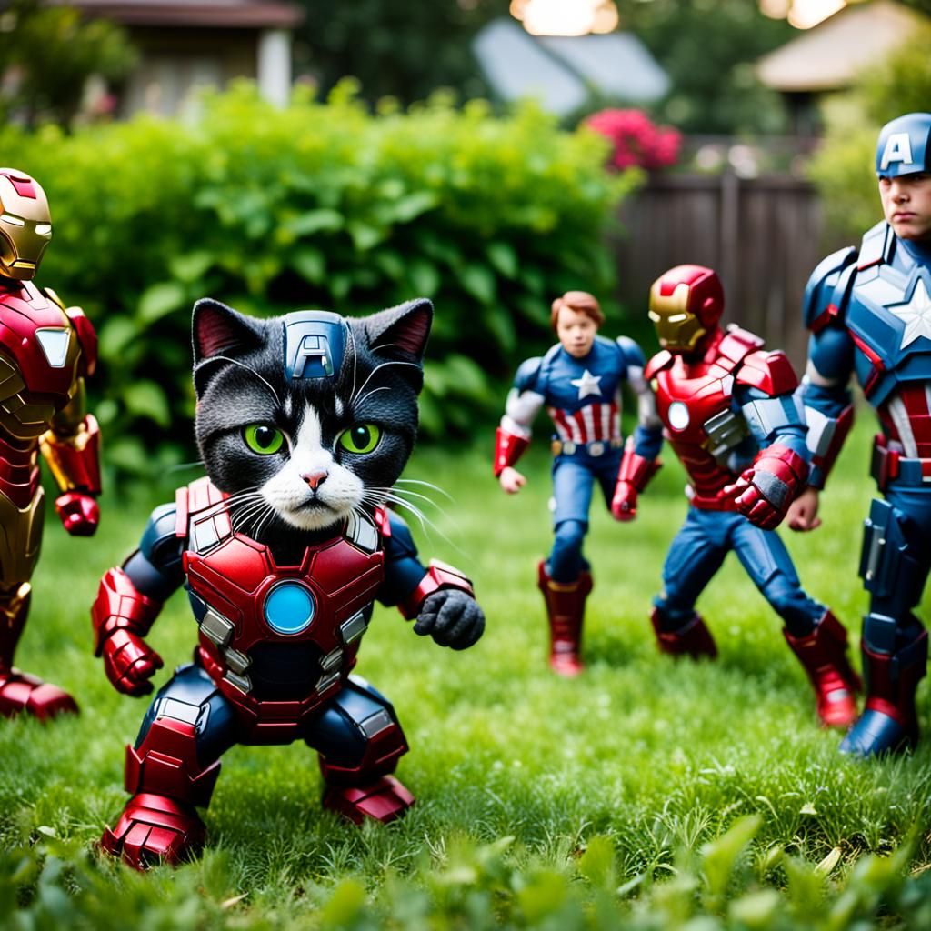 Cat Plays with Avengers: Toy Photography