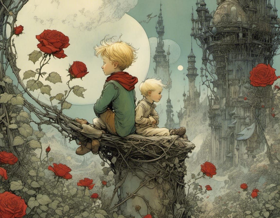 The Little Prince and Rose: Detailed Illustration