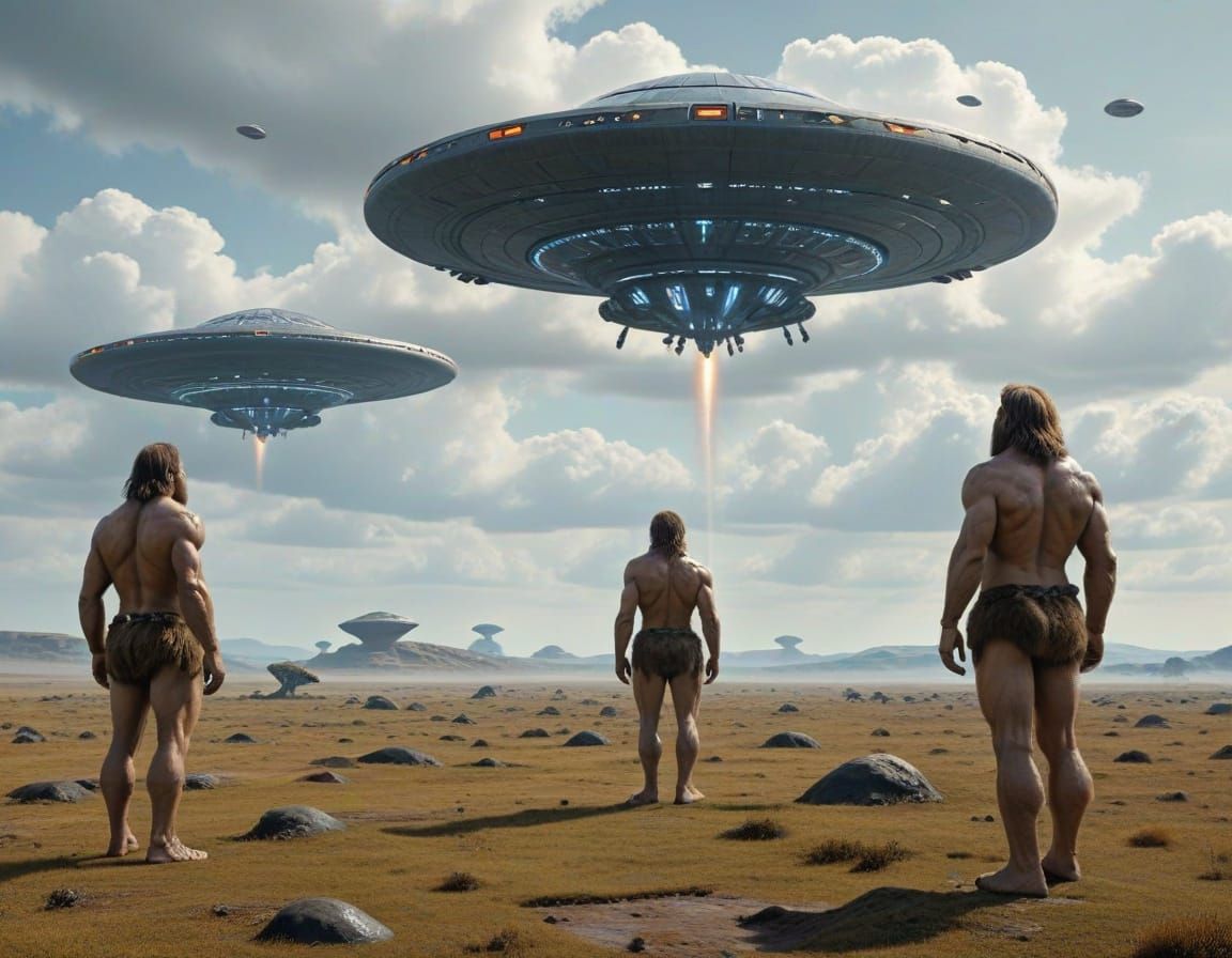 Neanderthals Gaze Up at UFOs in Ancient Landscape