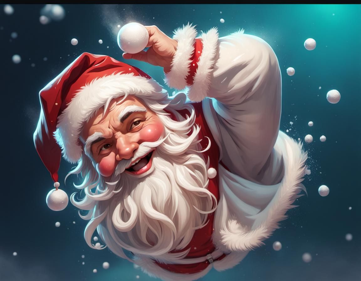 Happy Santa Claus Snowball Fight: Hyperdetailed Portrait
