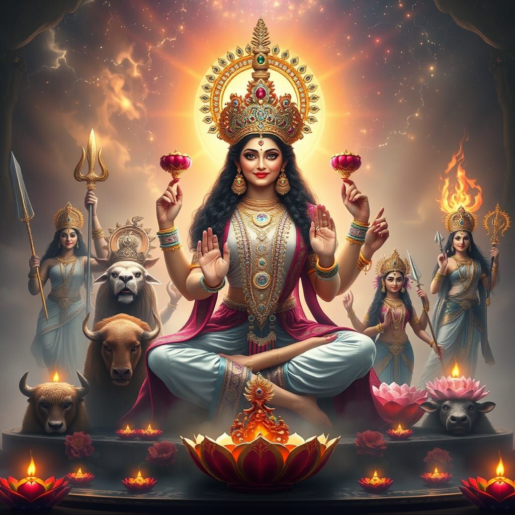 Ultra-Realistic Digital Painting of Maa Durga and Her Divine...