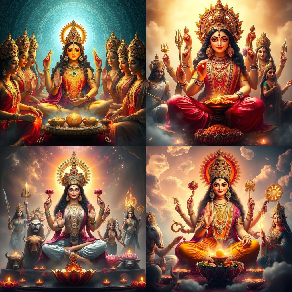 Ultra-Realistic Digital Painting of Maa Durga and Her Nine A...