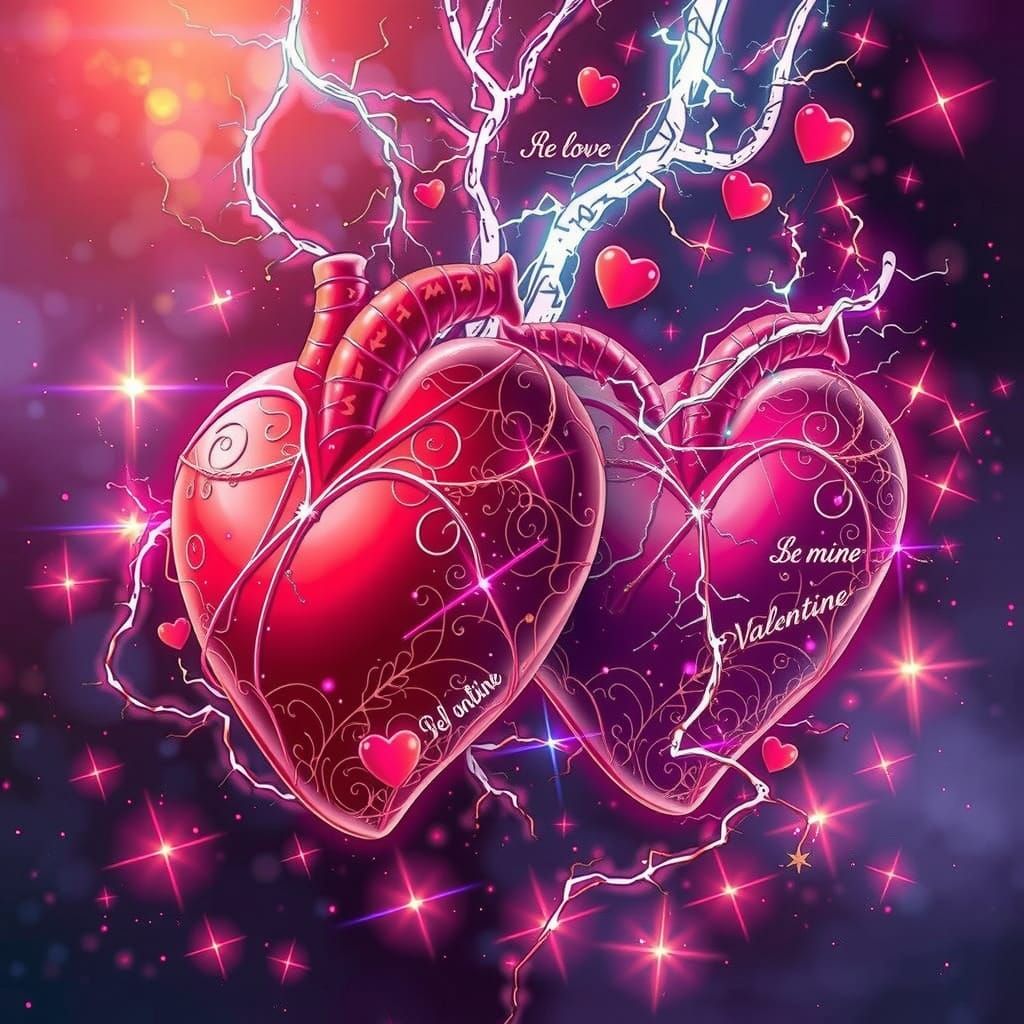 Surrealistic Hearts in Vibrant, Electrified Glory