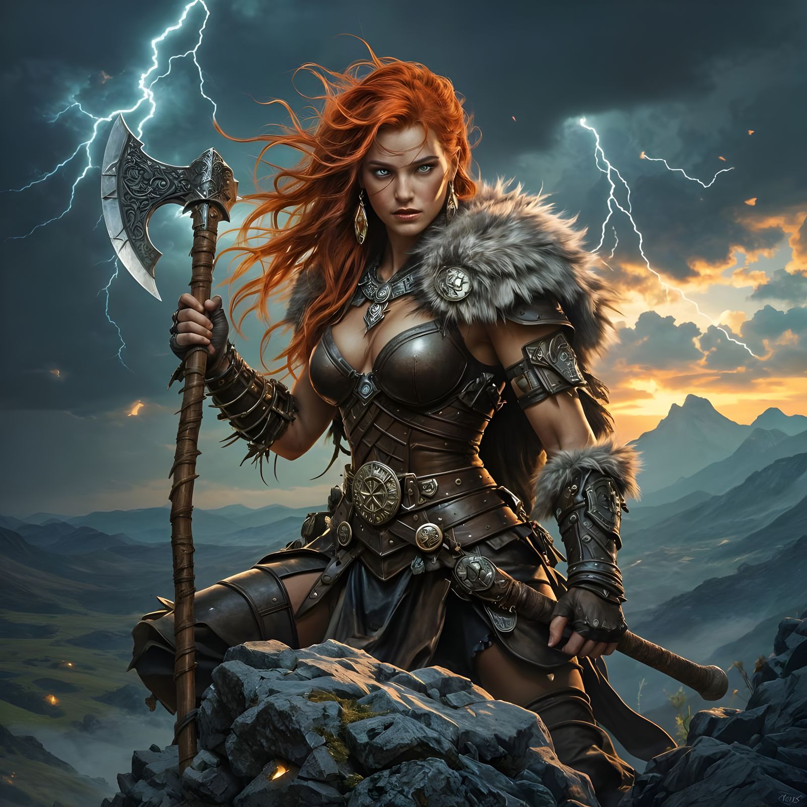 Fierce Barbarian Queen in a Hyperdetailed Painting Style
