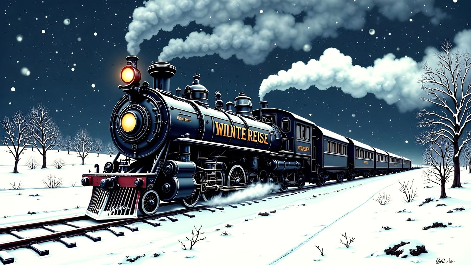 Winterreise Train Illustration with Words