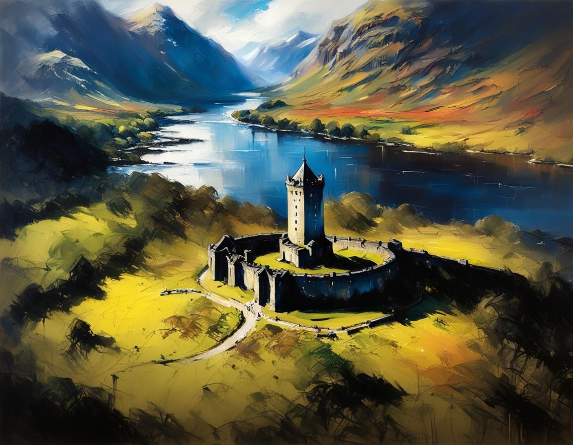 Glenfinnan Monument Aerial View in Oil on Canvas