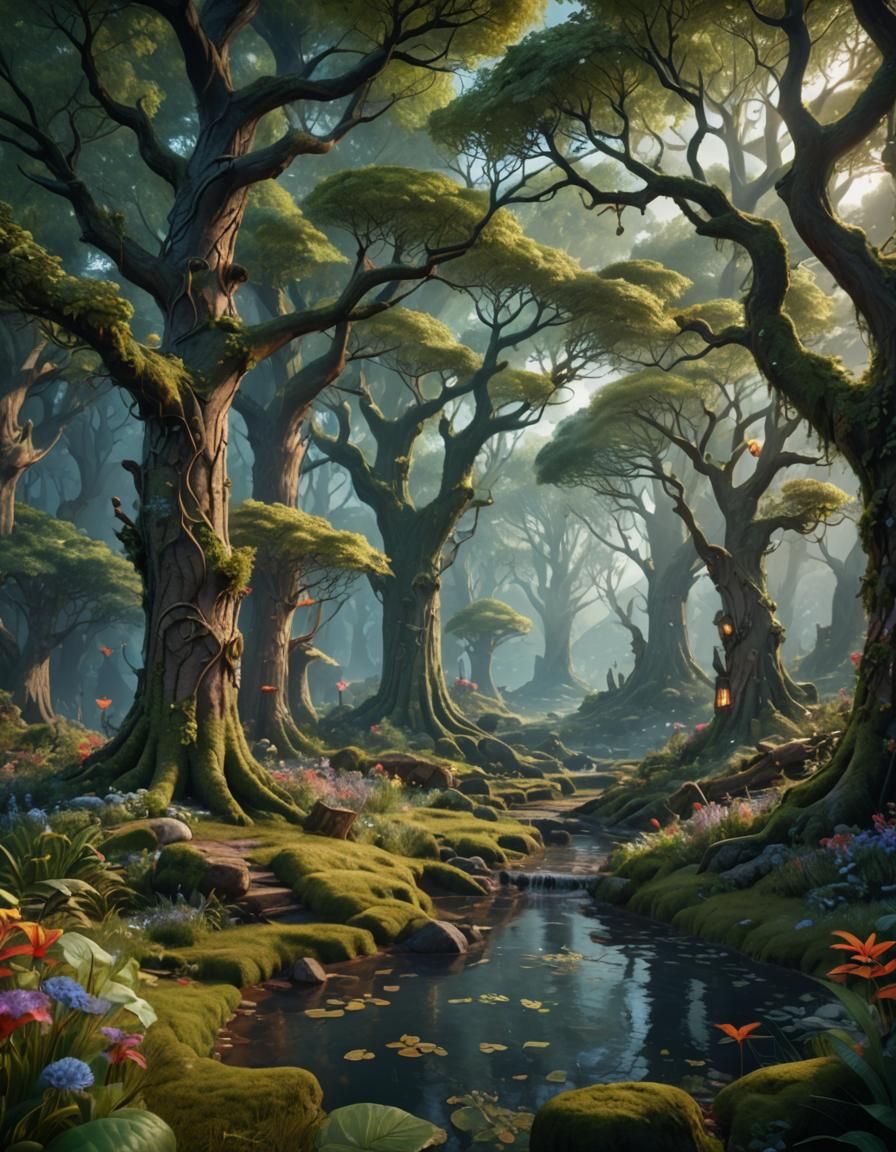 Enchanted Woodland Scene in Detailed Matte Painting
