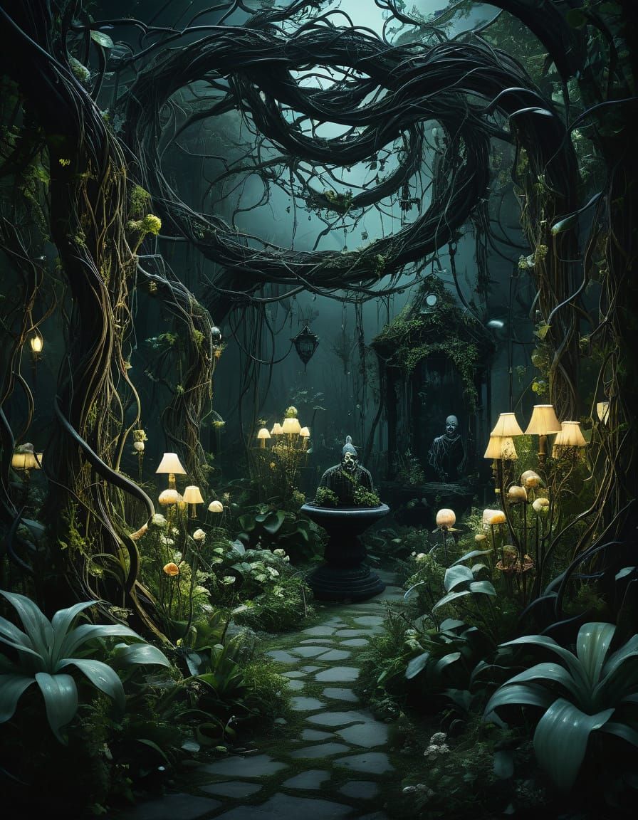 Ethereal Garden: A Surreal Oil Painting in HDR