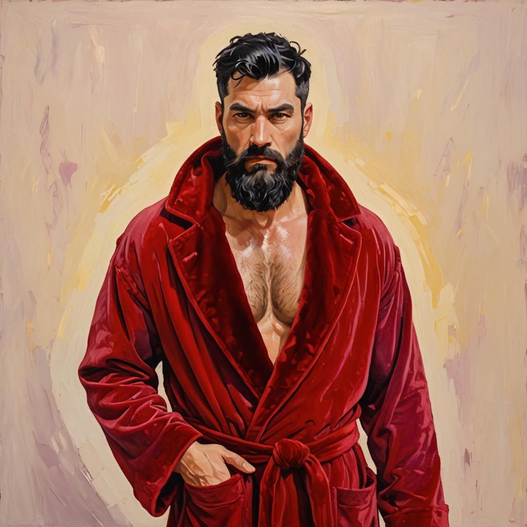 Expressionist Man in Red Bathrobe, Neo-Impressionism Style