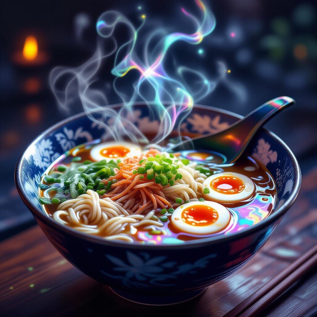 Glowing Ramen Bowl in Fantasy Art Style