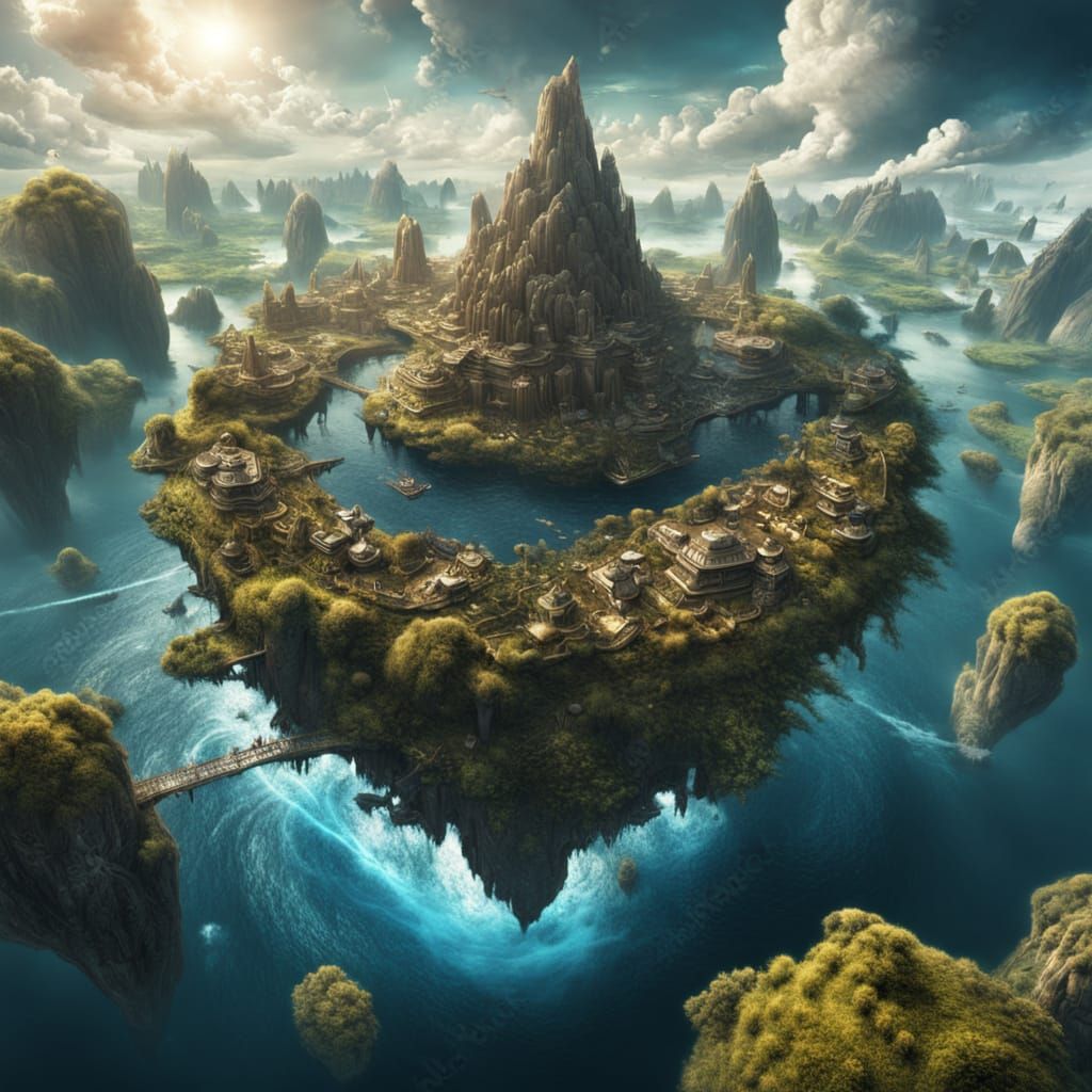 Epic Floating Island in Sci-Fi Landscape