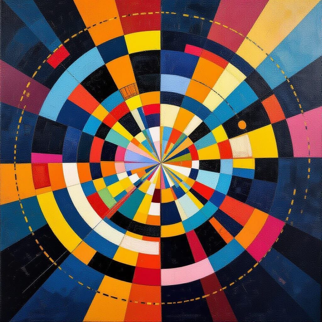 Vibrant Abstract Painting with Stripes and Geometric Pattern...