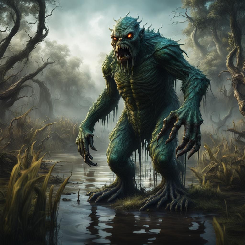 Creepy Swamp Monster in Detailed Matte Painting