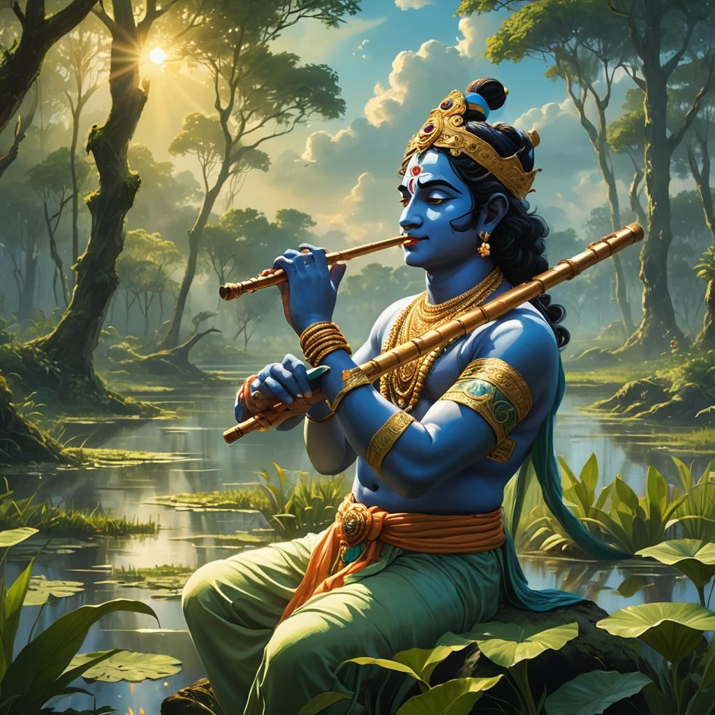 Krishna's Flute: A Divine Digital Painting