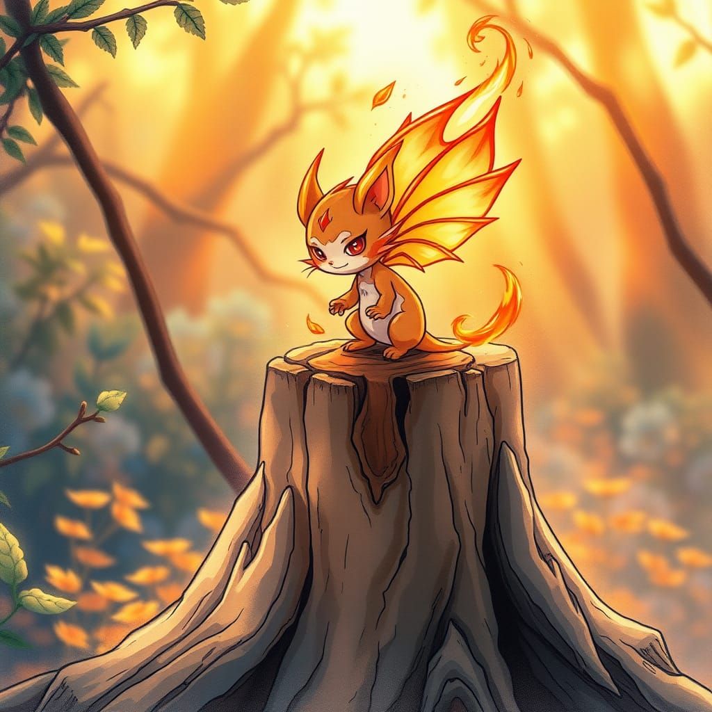 Mischievous Fire Spirit in Anime Manga Style