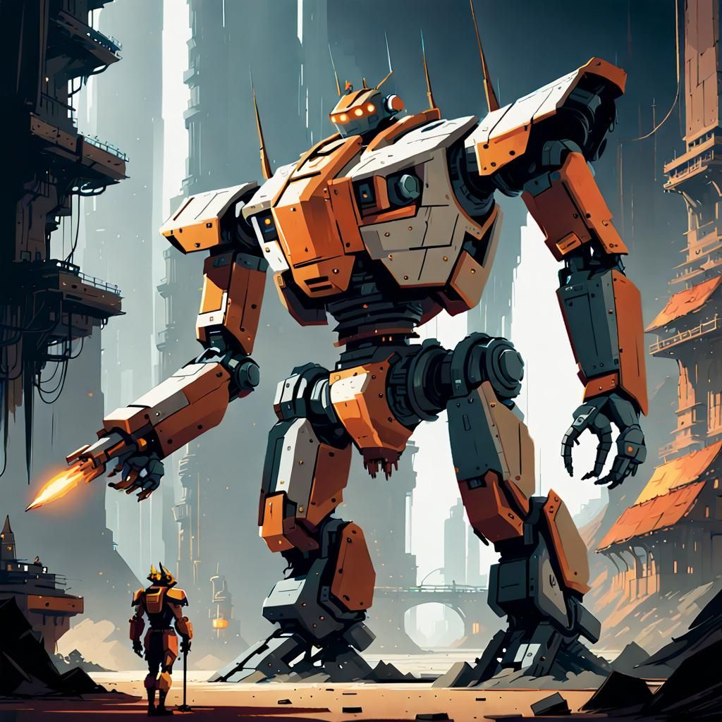 Expansive Robot in 8-bit Fantasy Art Style