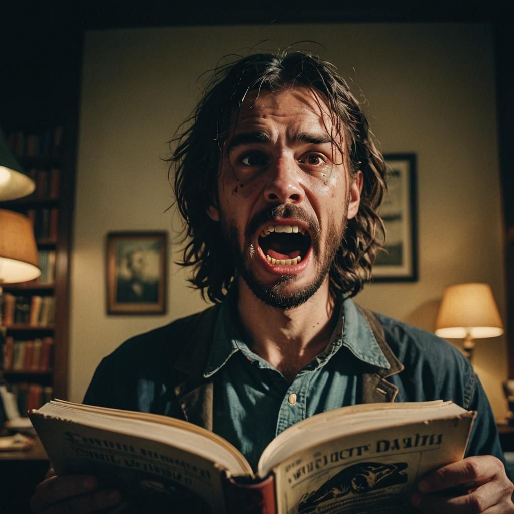 Surreal Book Inside Mouth Cinematic Still