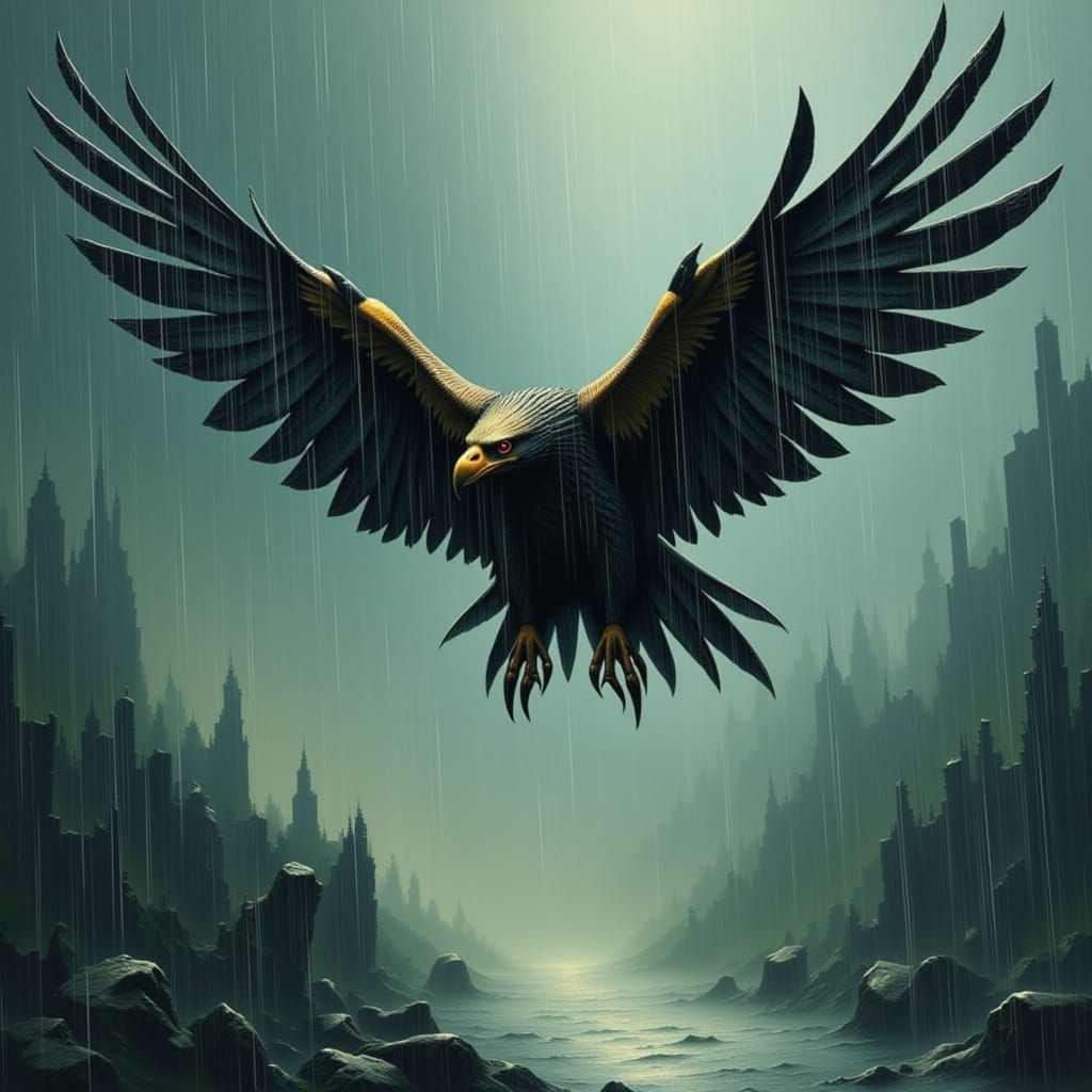 Birds Flying in Rain, Impasto Style