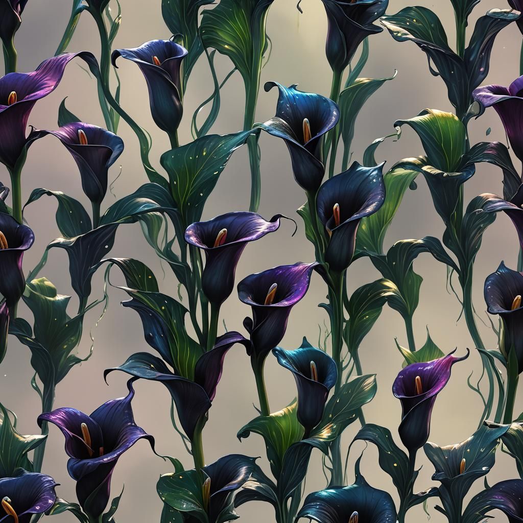 Iridescent Black Calla Lily in Detailed Matte Painting
