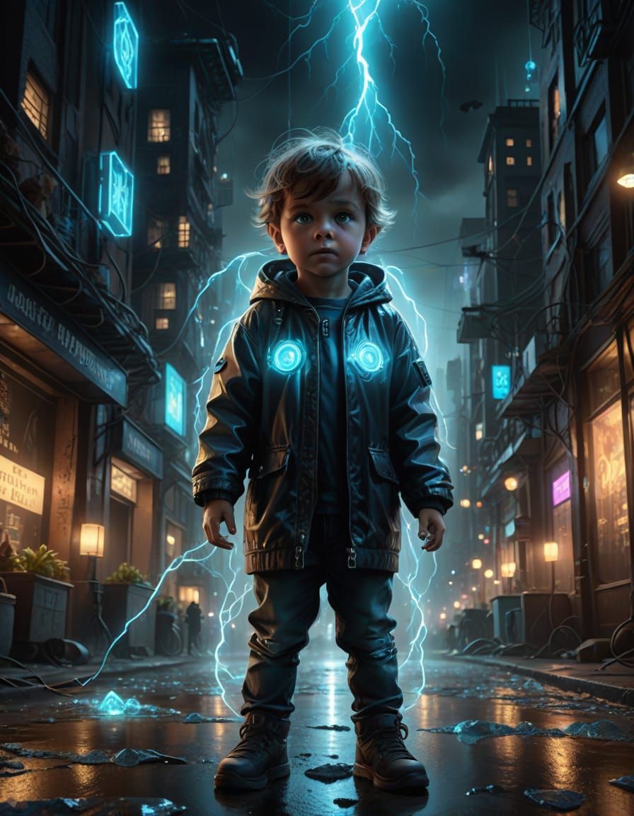 Bioluminescent Child Conducts Electricity in Crystal City