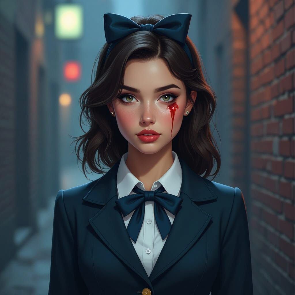 Noir Alleyway Portrait in Digital Painting Style