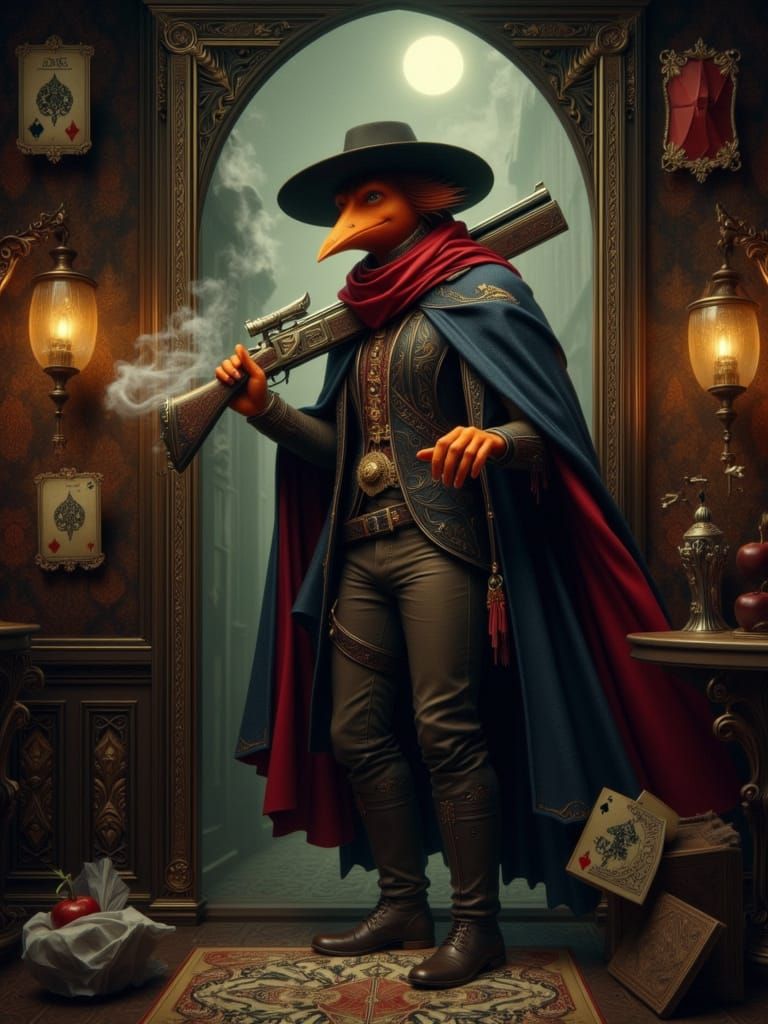 Harvestborn Gunslinger in Gritty Fantasy Tavern, Folk Horror...