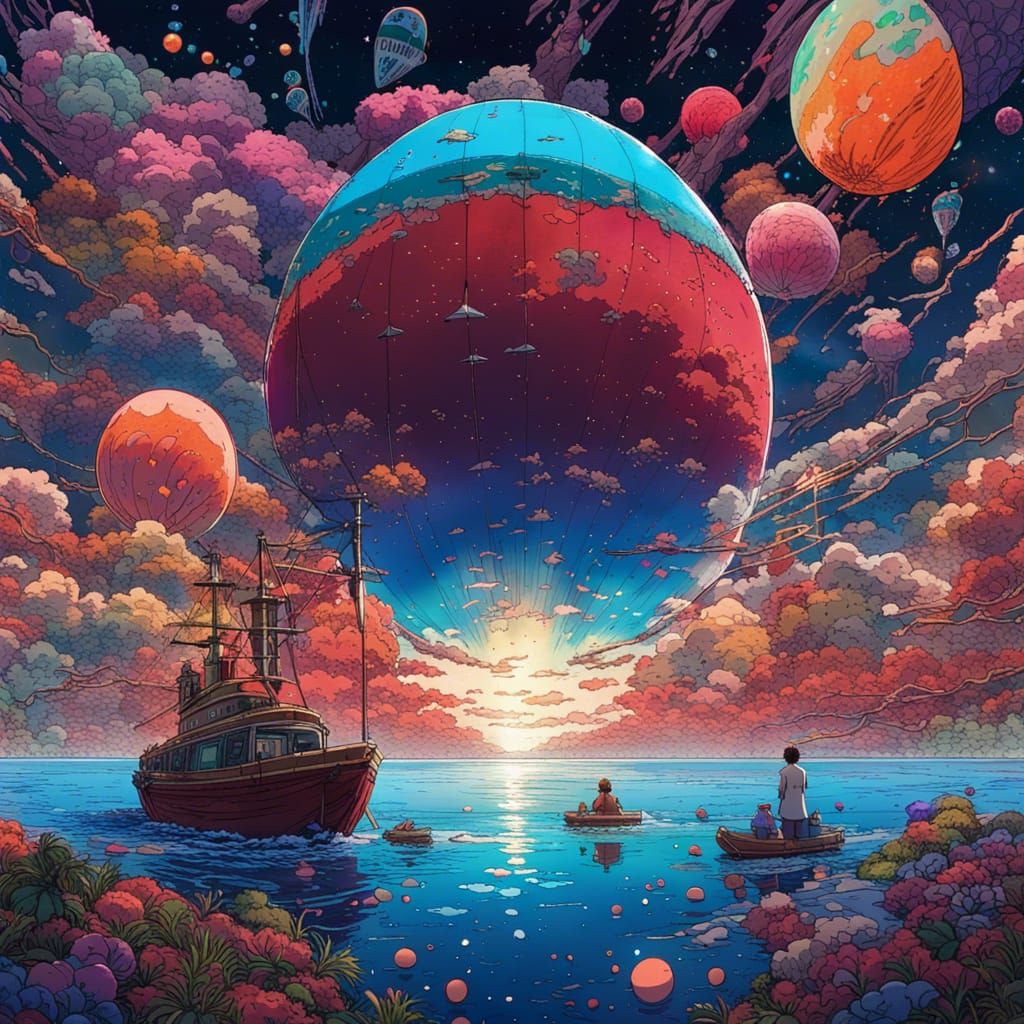 Colorful Cosmic Seascape in 3D Render