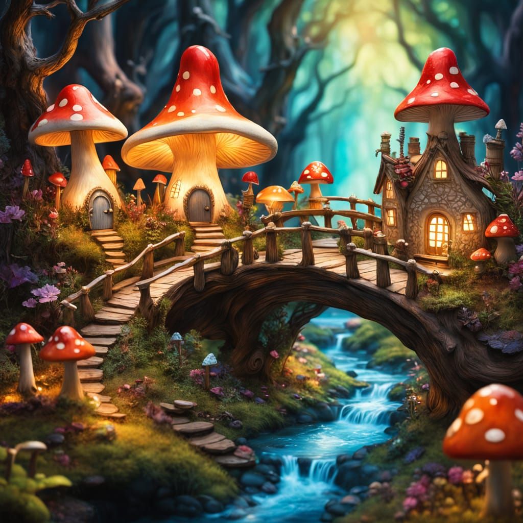Whimsical Gnome Village in a Terrarium: Fantasy Art