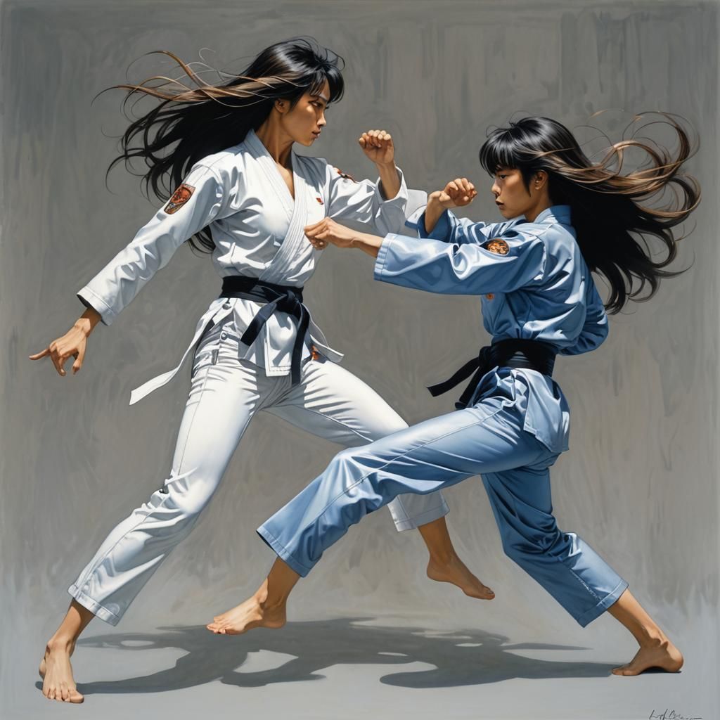 Dynamic Martial Arts Sparring in Hyperrealist Style