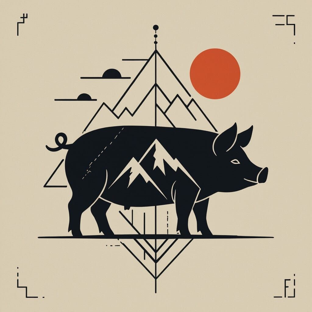 PicMountain Logo: Pig and Mountain Silhouette
