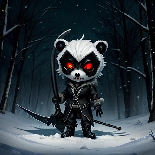 Undead Chibi Badger in Winter, Watercolor Style