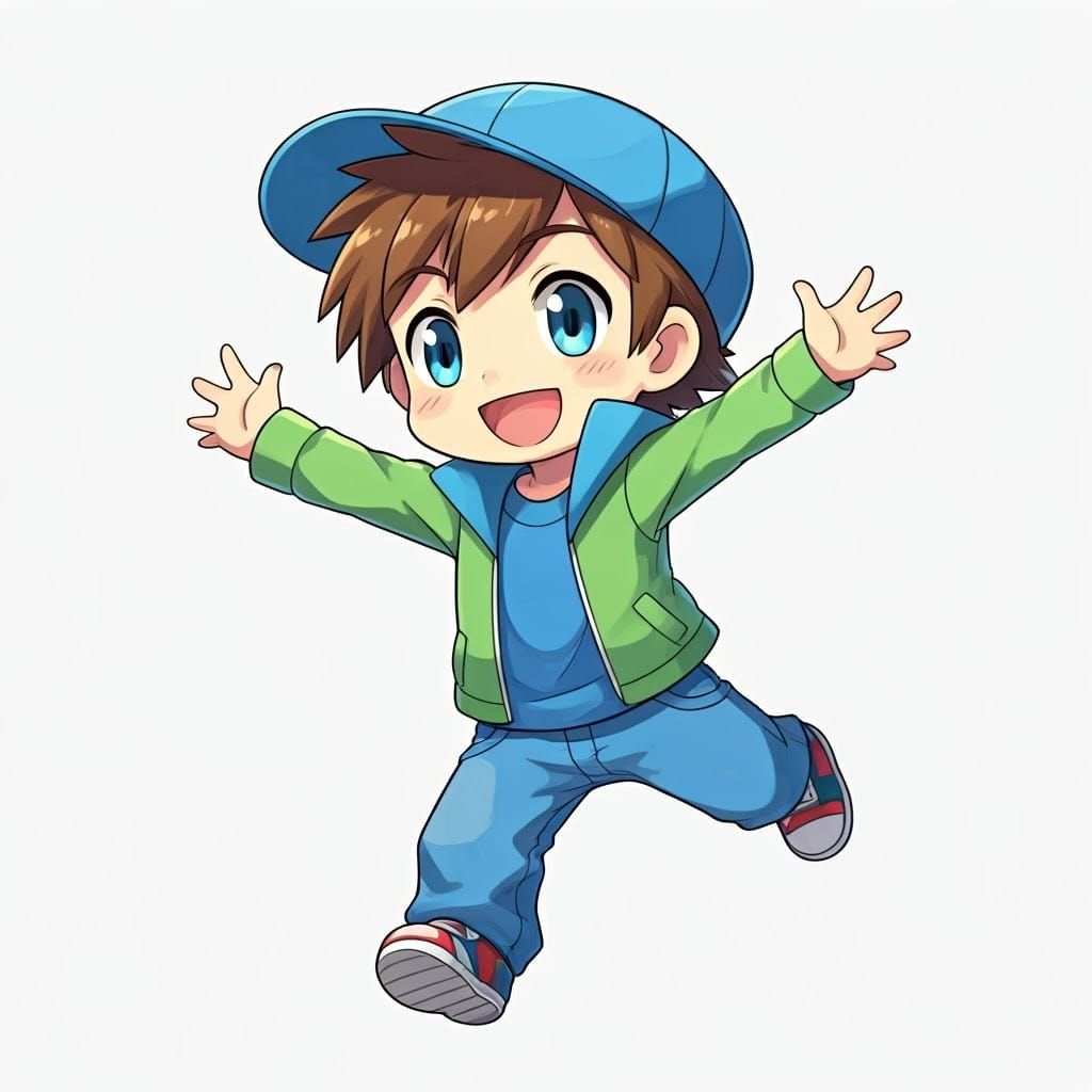 Joyful Chibi Pokémon Trainer in Manga Style