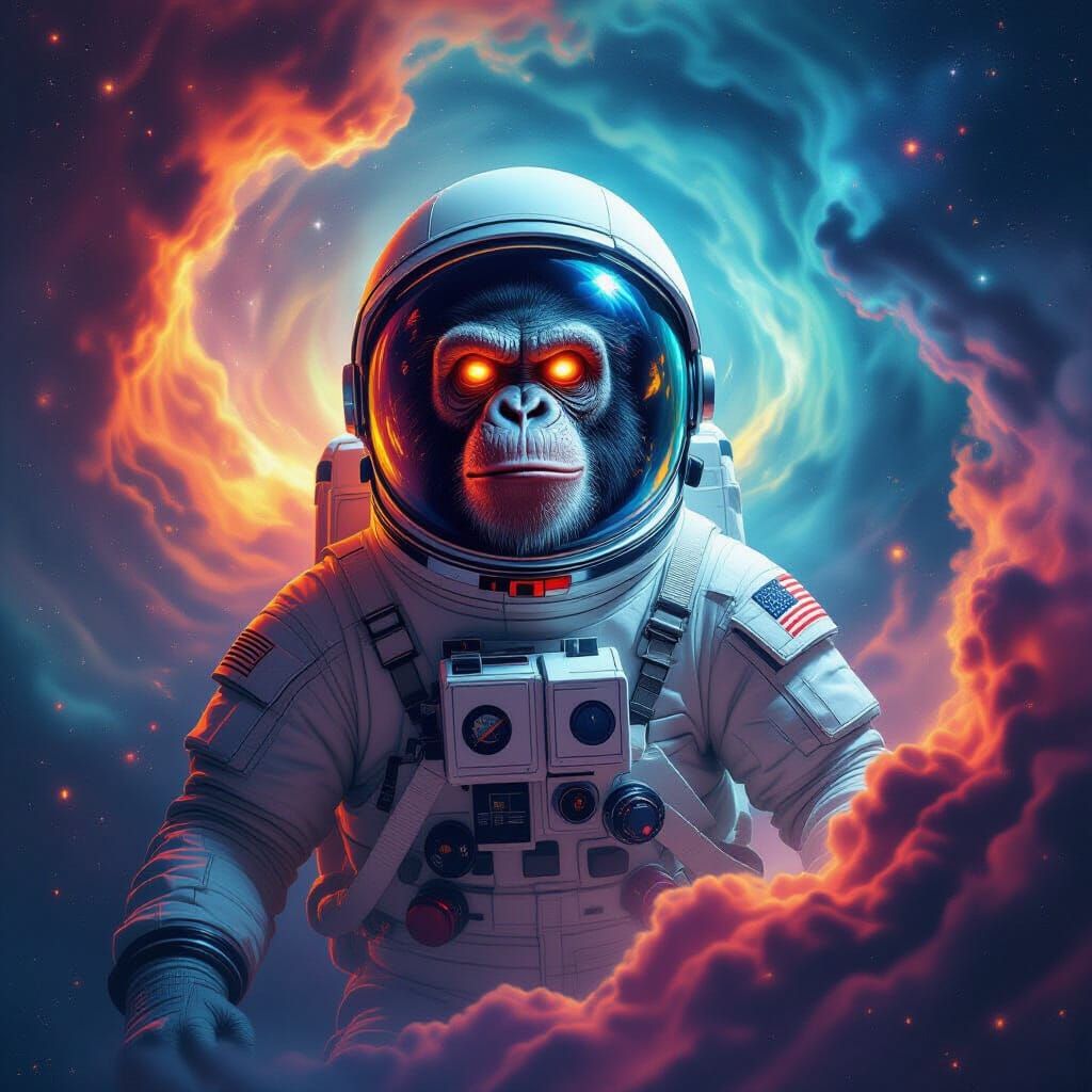 Zombie Chimpanzee Astronaut in Cosmic Nebula