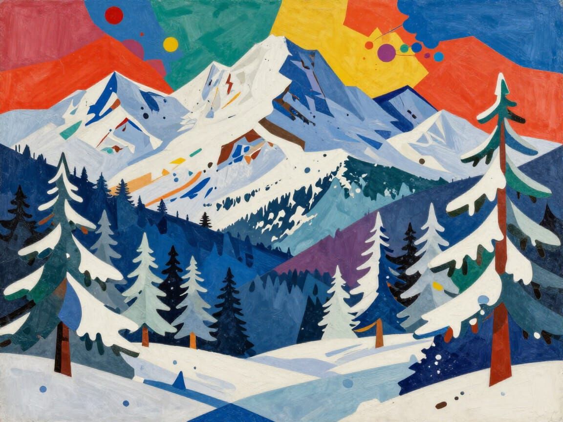 Vibrant Collage Winter Landscape with Bold Colors