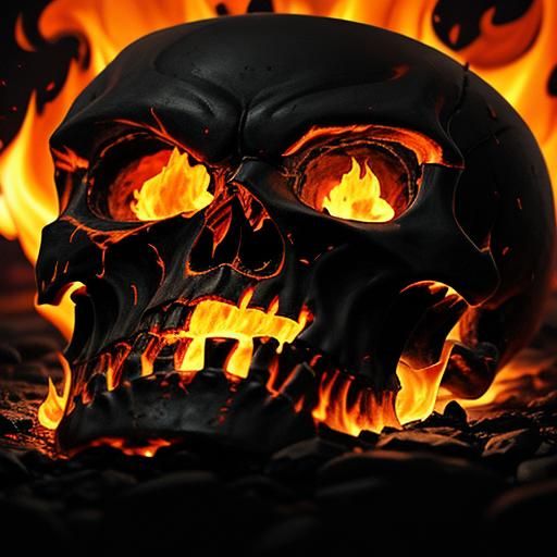 Burning Skull in Fire and Lava