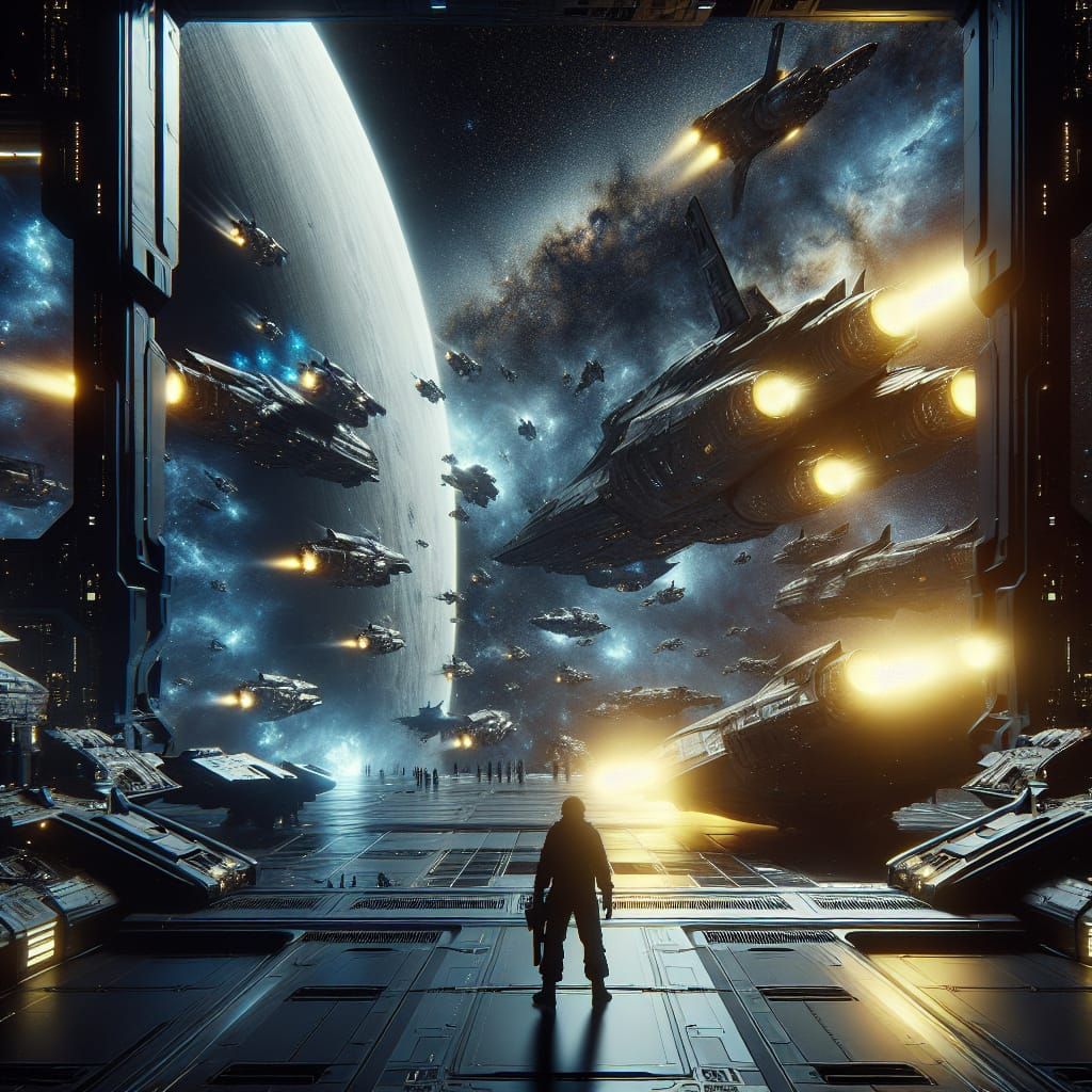 Epic Space Battle on Moon in Digital Matte Painting