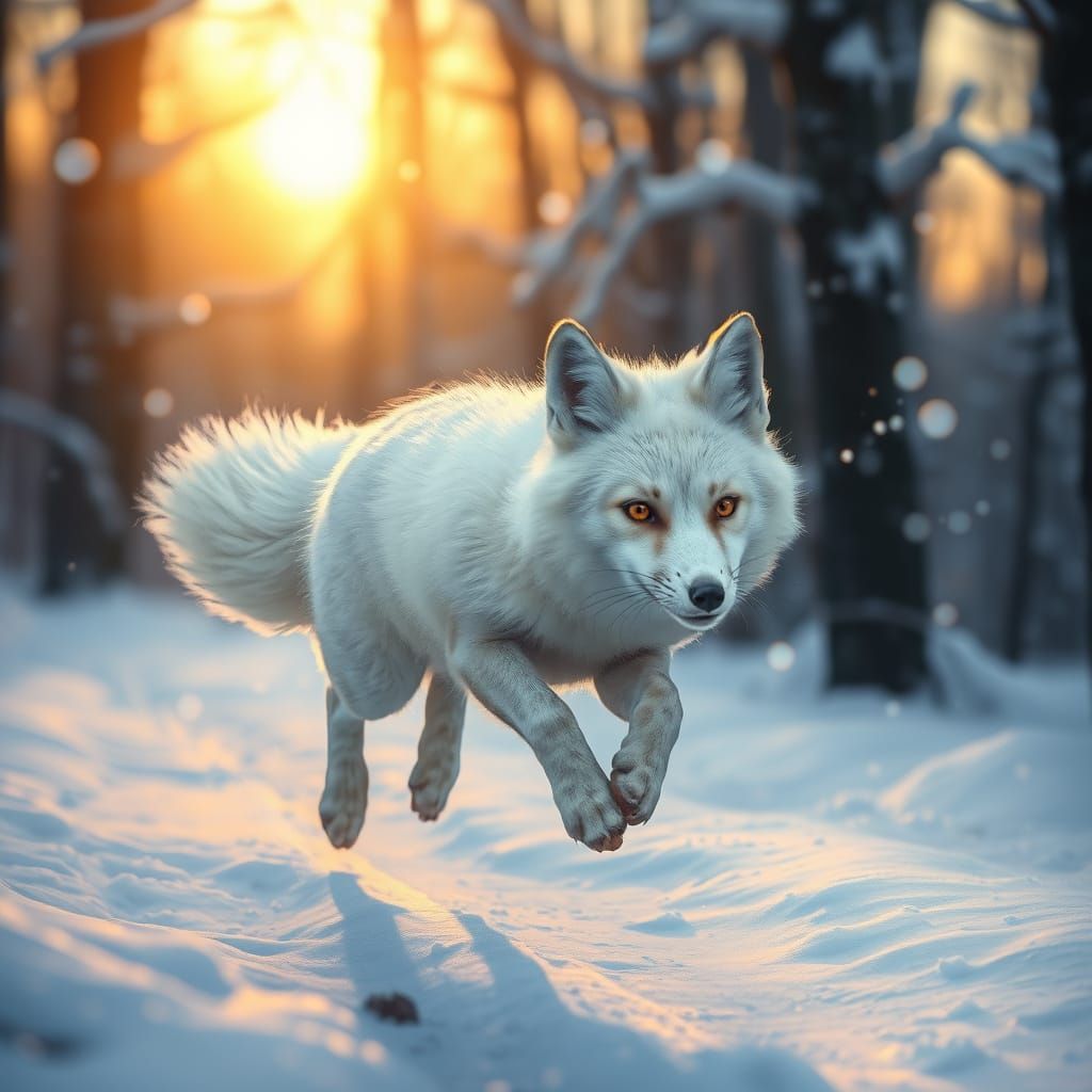 Fox Runs Through Snowy Woods Digital Painting