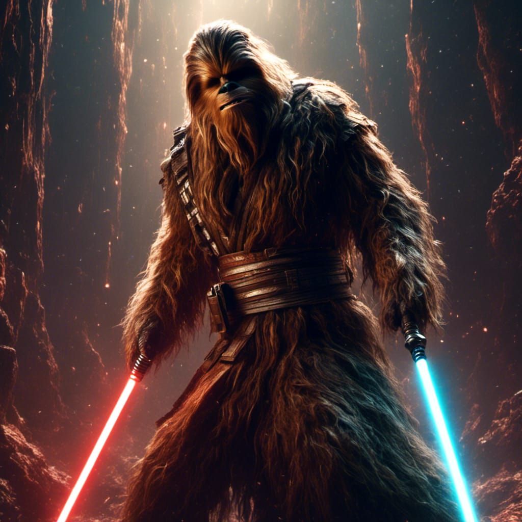 Obi-Wan Kenobi as Wookiee Holding Lightsaber