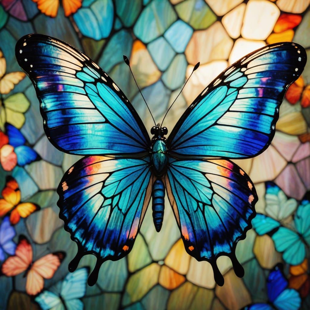 Stained Glass Butterfly in Flight: Iridescent Art