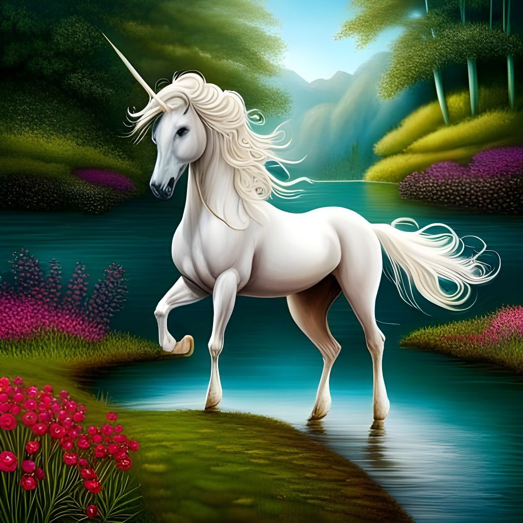 Unicorn in Magic Forest: Hyperrealistic Fantasy Painting