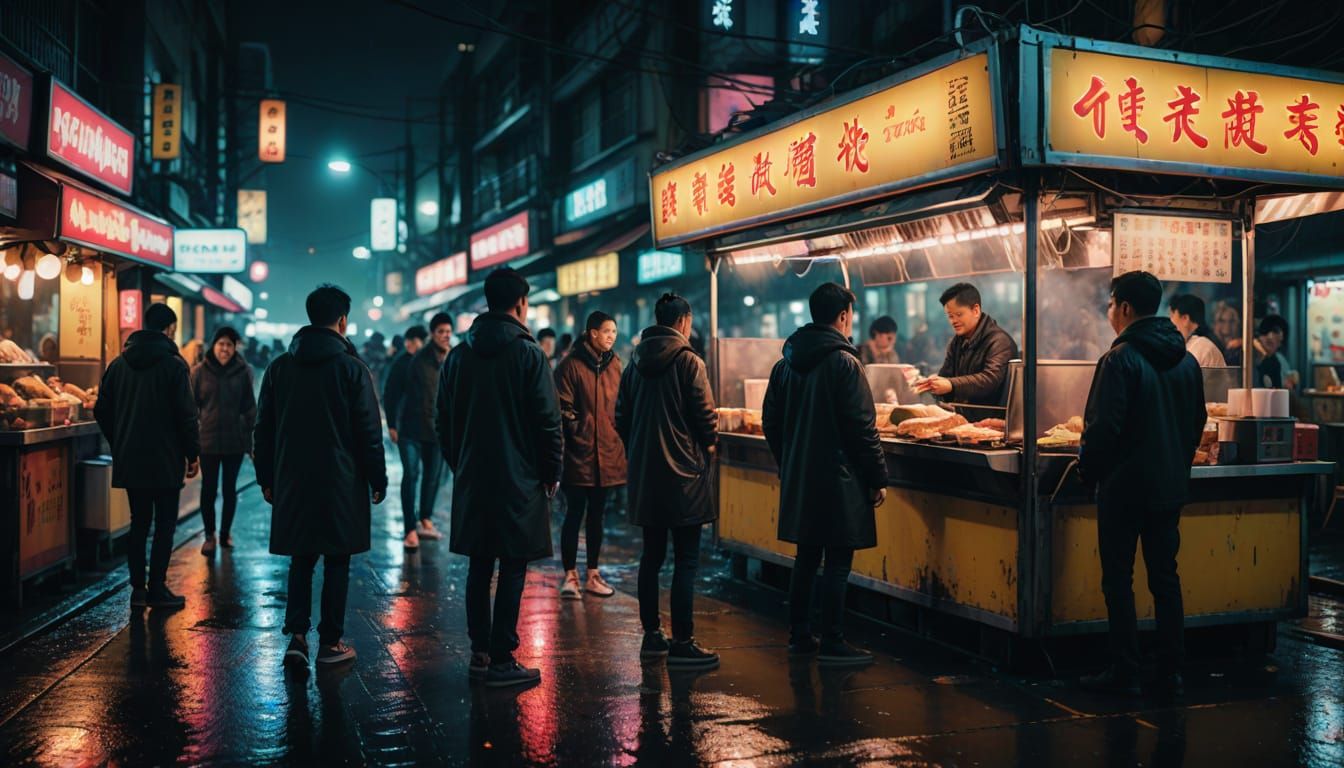 Vibrant Night Market Street Food Vendors Captured in Cinemat...